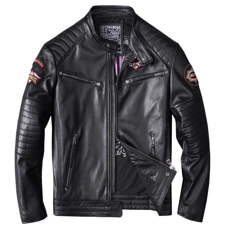 Embroidered Men's Motorcycle Leather Jacket