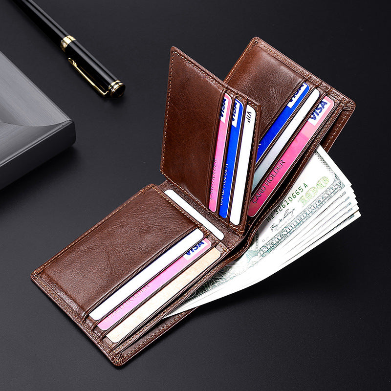 Anti-magnetic Theft Brush Retro Oil Leather Wallet Smooth Touch RFID Business Men Standard Wallet With Photo Window