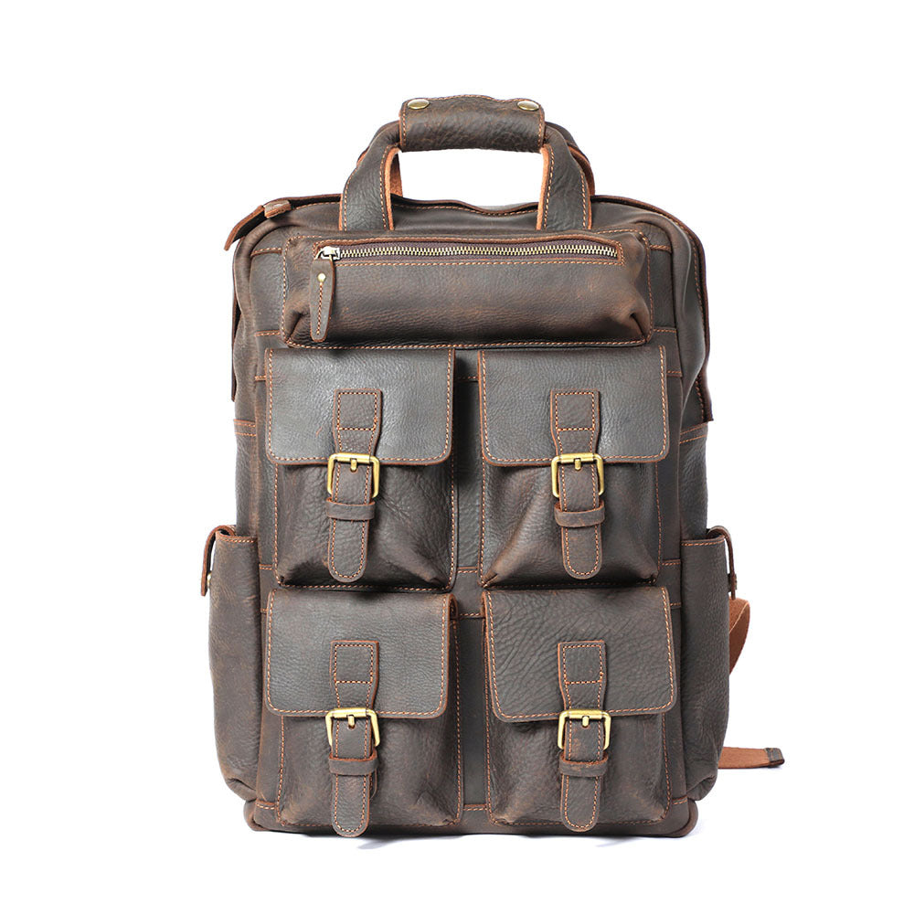 Men's Multifunctional Leather Crazy Horse Leather Travel Bag