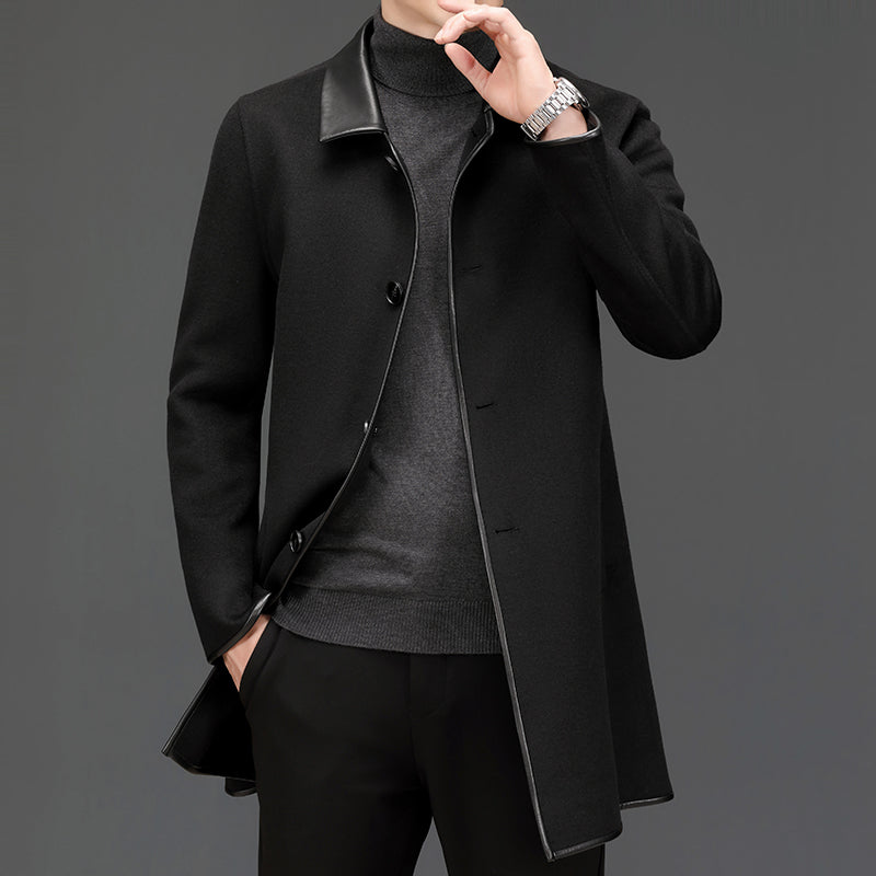 Men's Mid Length Lapel Woolen Cashmere Coat