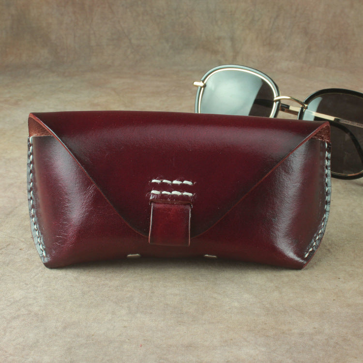 Craftsmanship handmade retro sunglasses case first layer cowhide glasses belt bag