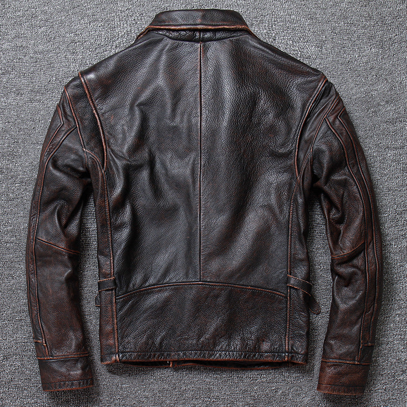 Leather Jacket Men's Short Retro Old Casual Top Layer
