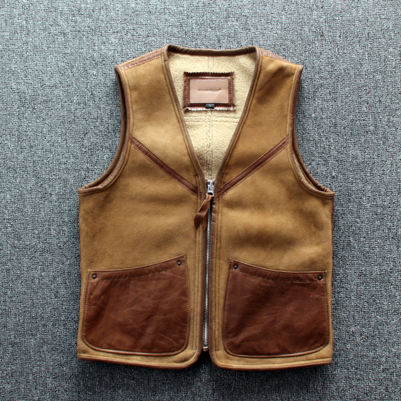 Lamb wool warm leather vest
