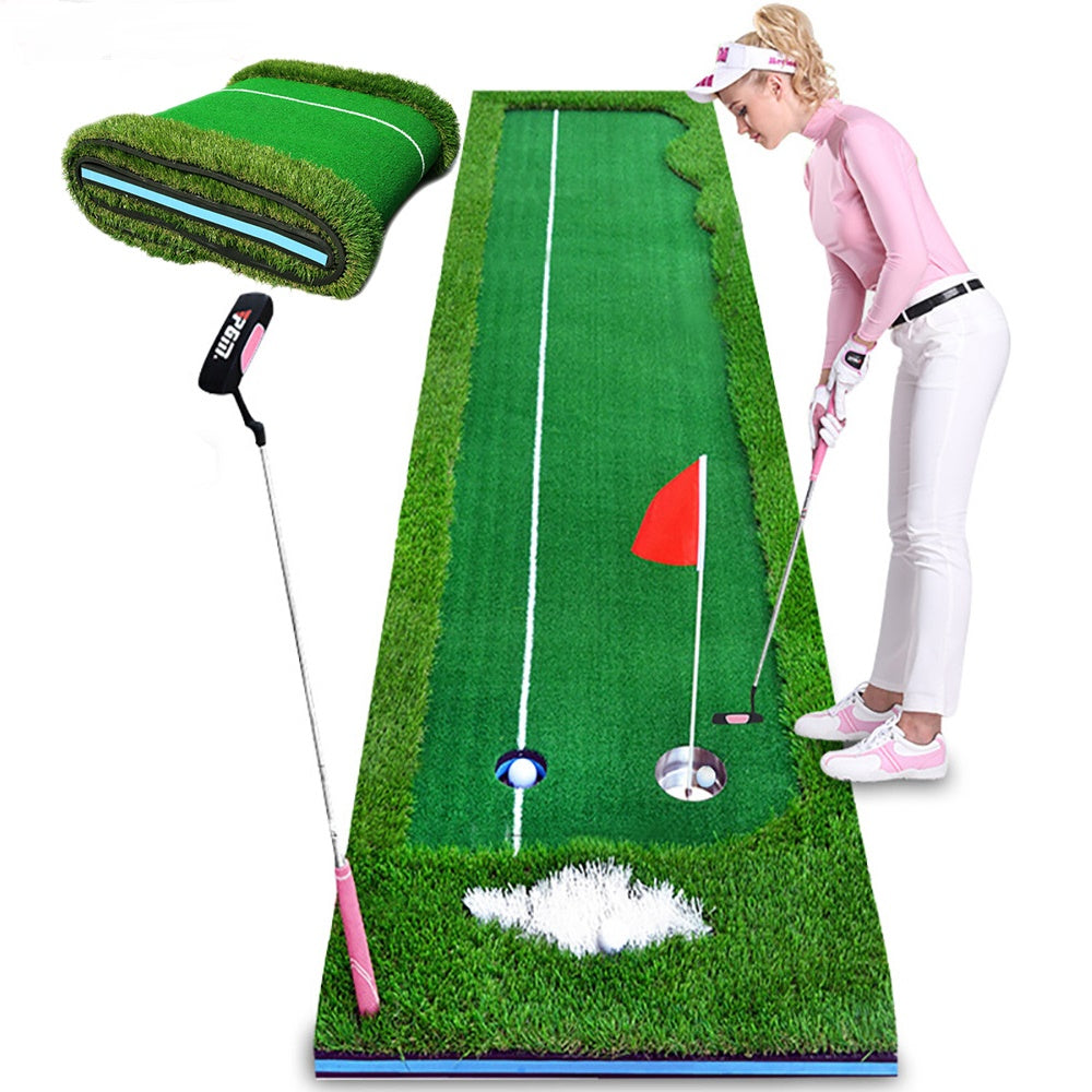 Indoor golf set putter trainer office green track practice blanket