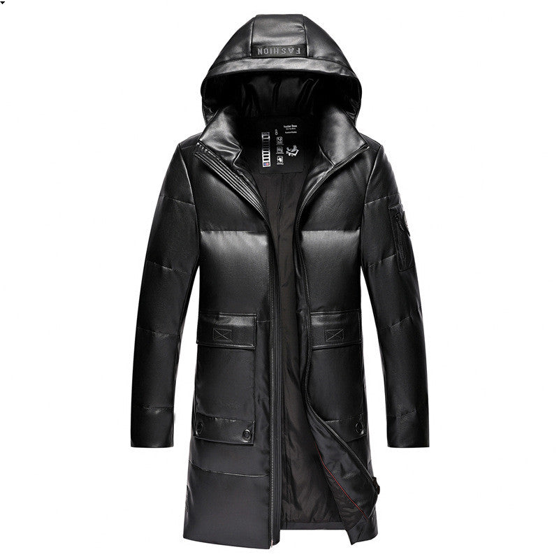 Eco leather down jacket with hood