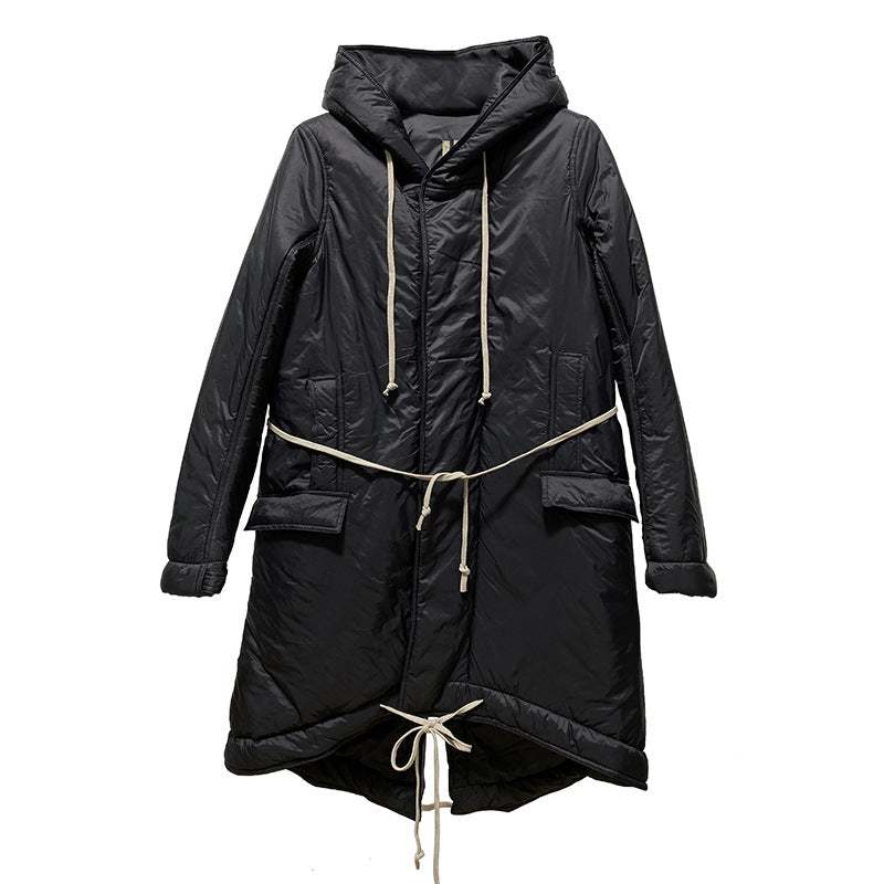 Long Lace Up Hoodie with Cotton Thick Trench Coat for Women