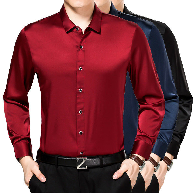Pure color silk high-end shirt