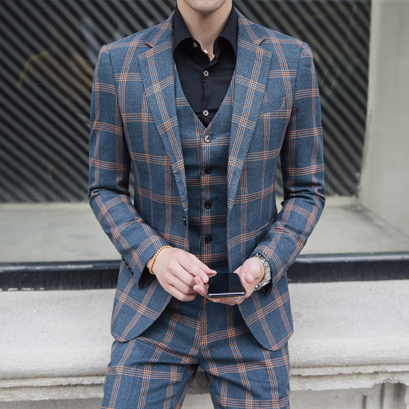 Spring men's new plaid trendy plus size suit
