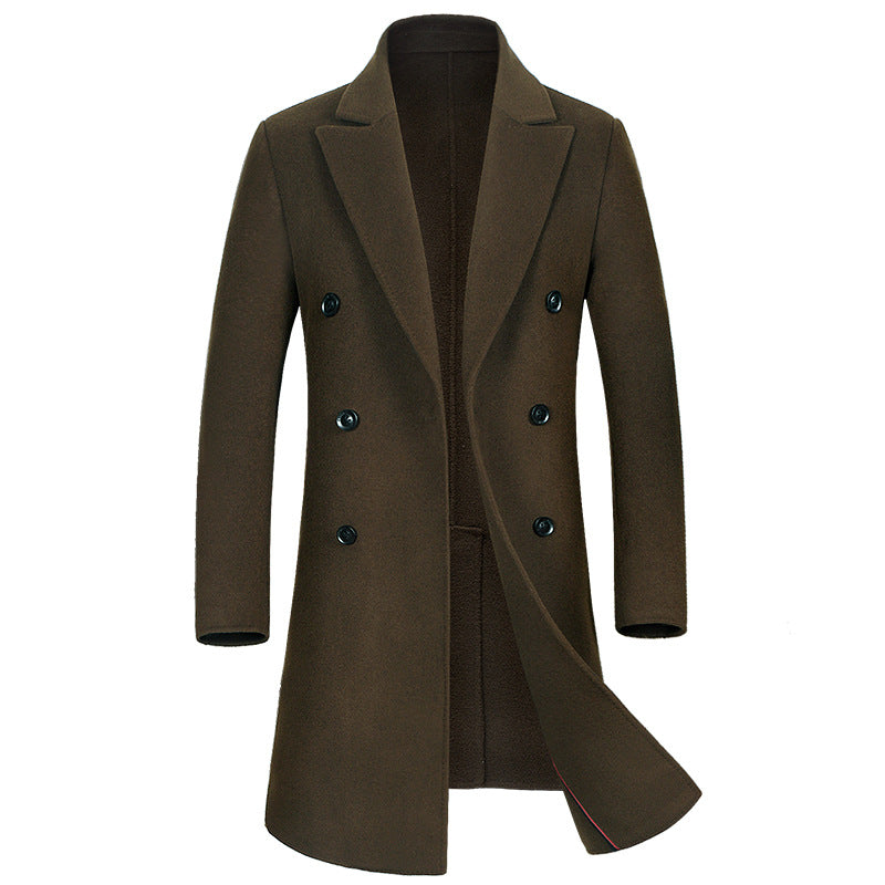 Double-breasted long double-sided woolen coat