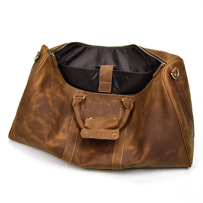 Top Layer Cowhide One-Shoulder Messenger Duffel Bag
