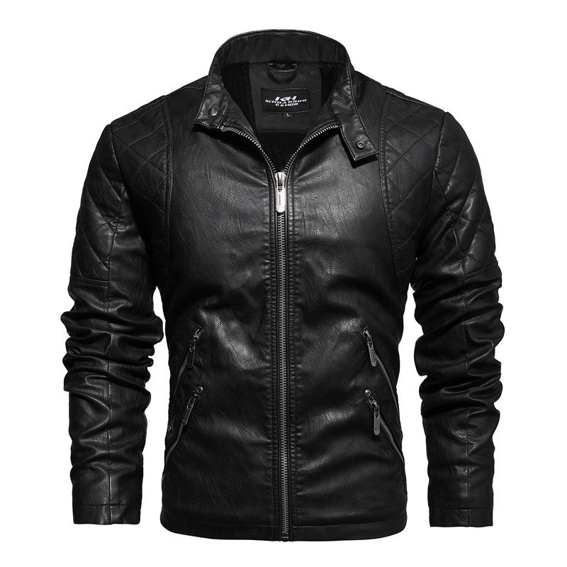 Fashion Slim Locomotive PU Leather Jacket Plus Velvet