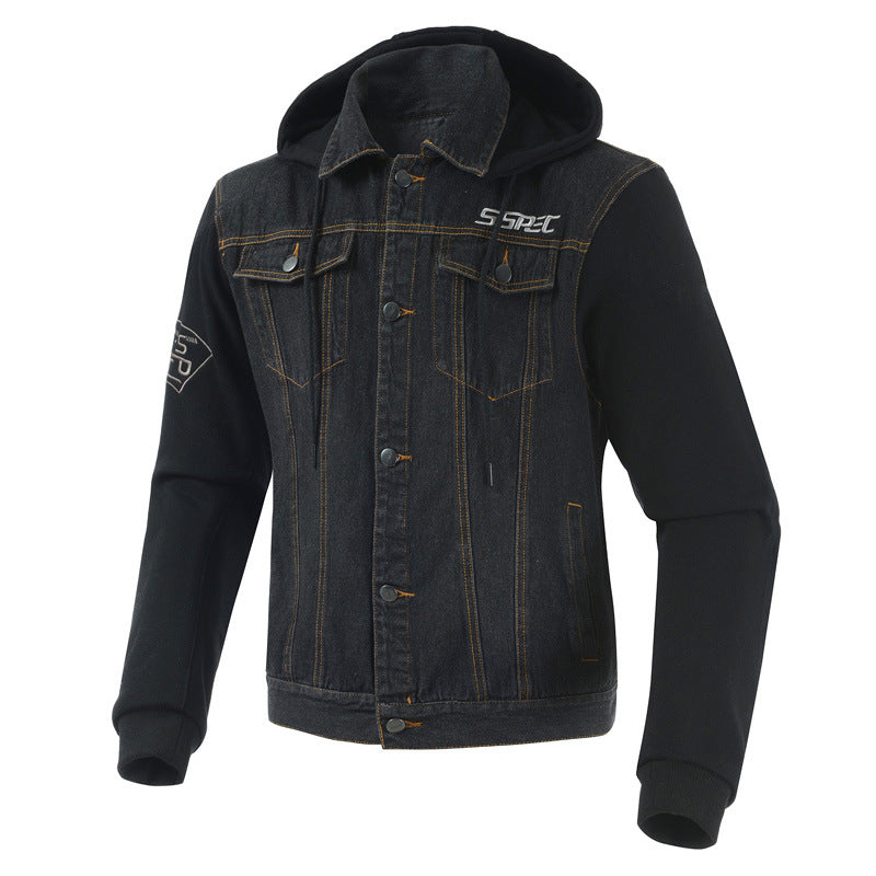 Sspec Motorcycle Racing Suit Denim Hooded Anti-Fall Warm Belt Protector Cardigan Jacket Sweater