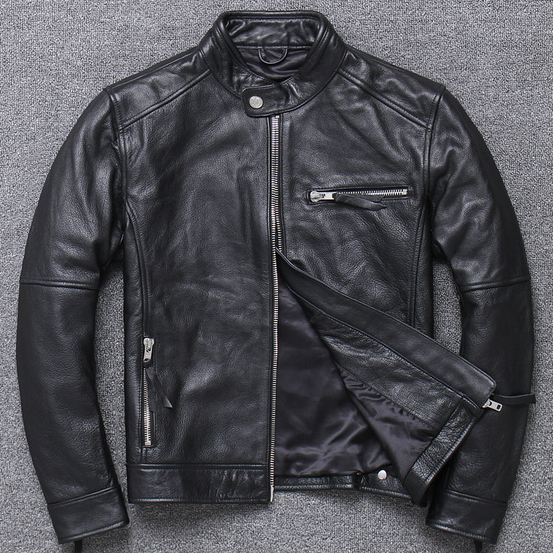 Top Layer Cowhide Leather Men's Stand-up Collar Leather Jacket