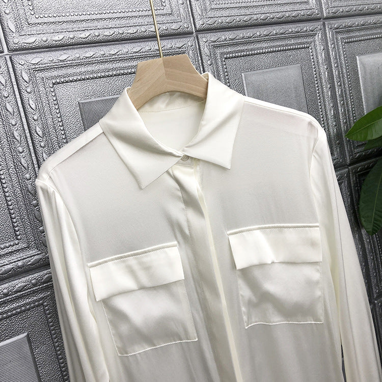 Silk Satin White Shirt Niche French top