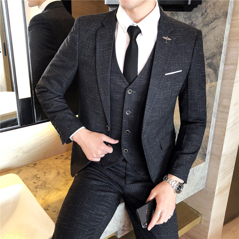 Men's Korean Style Slim Dress Three-piece Suit