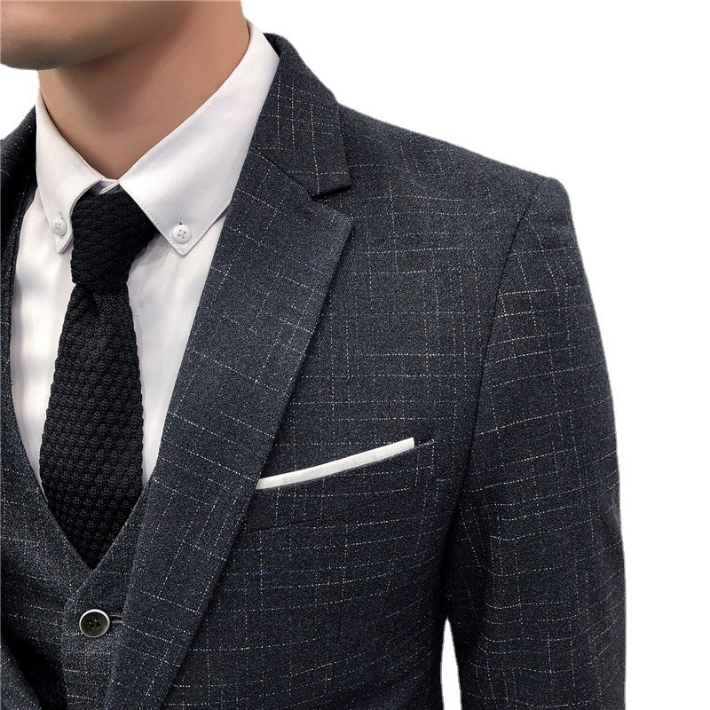 Men's Korean Style Slim Dress Three-piece Suit