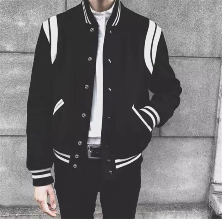 Aviator Wool Jacket Spring And Autumn Black And White Stitching