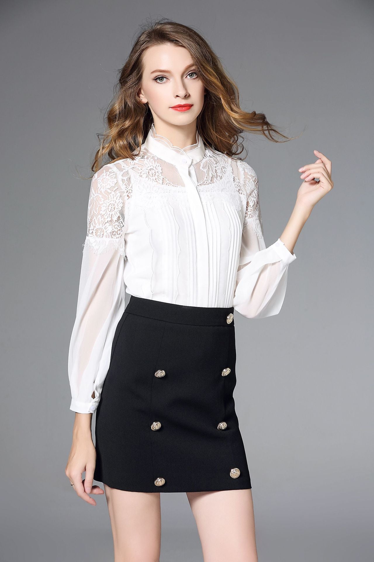 European And American Temperament Palace Style Shirt Stitching Lace One-piece Shirt