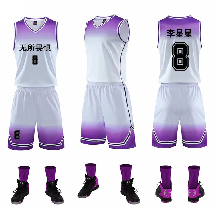 gradient-basketball-uniform-sports-suit-children-adult-sweat-absorbent-basketball-uniform