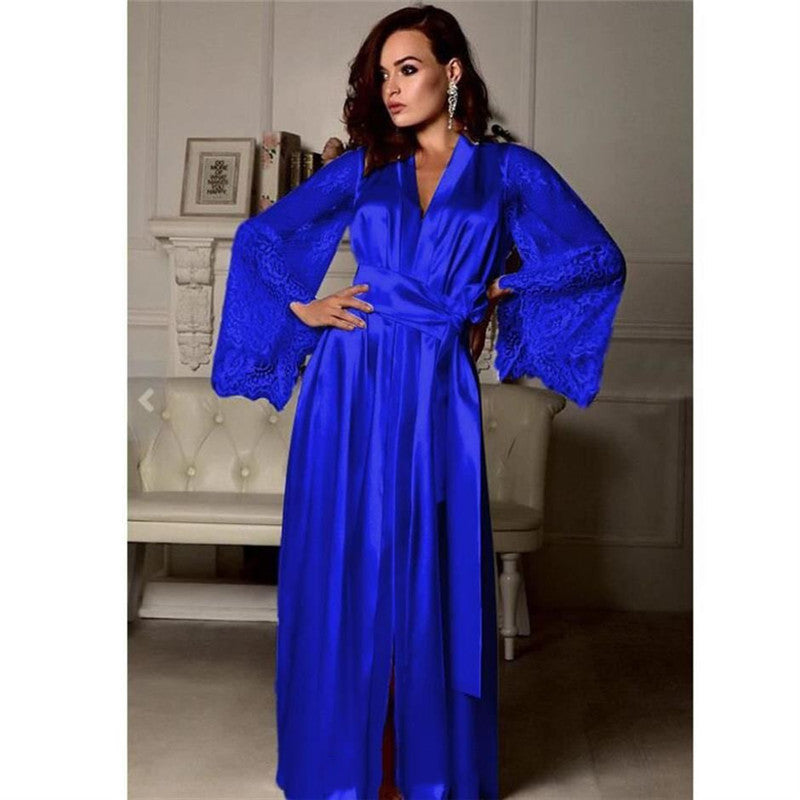 Stylish Sexy Summer Lingerie Womens Silk Robe Dress Pajama