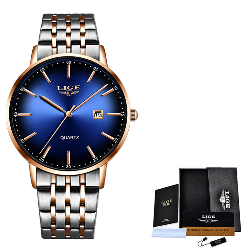 LIGE Women's Luxury Waterproof Rose Gold Watch