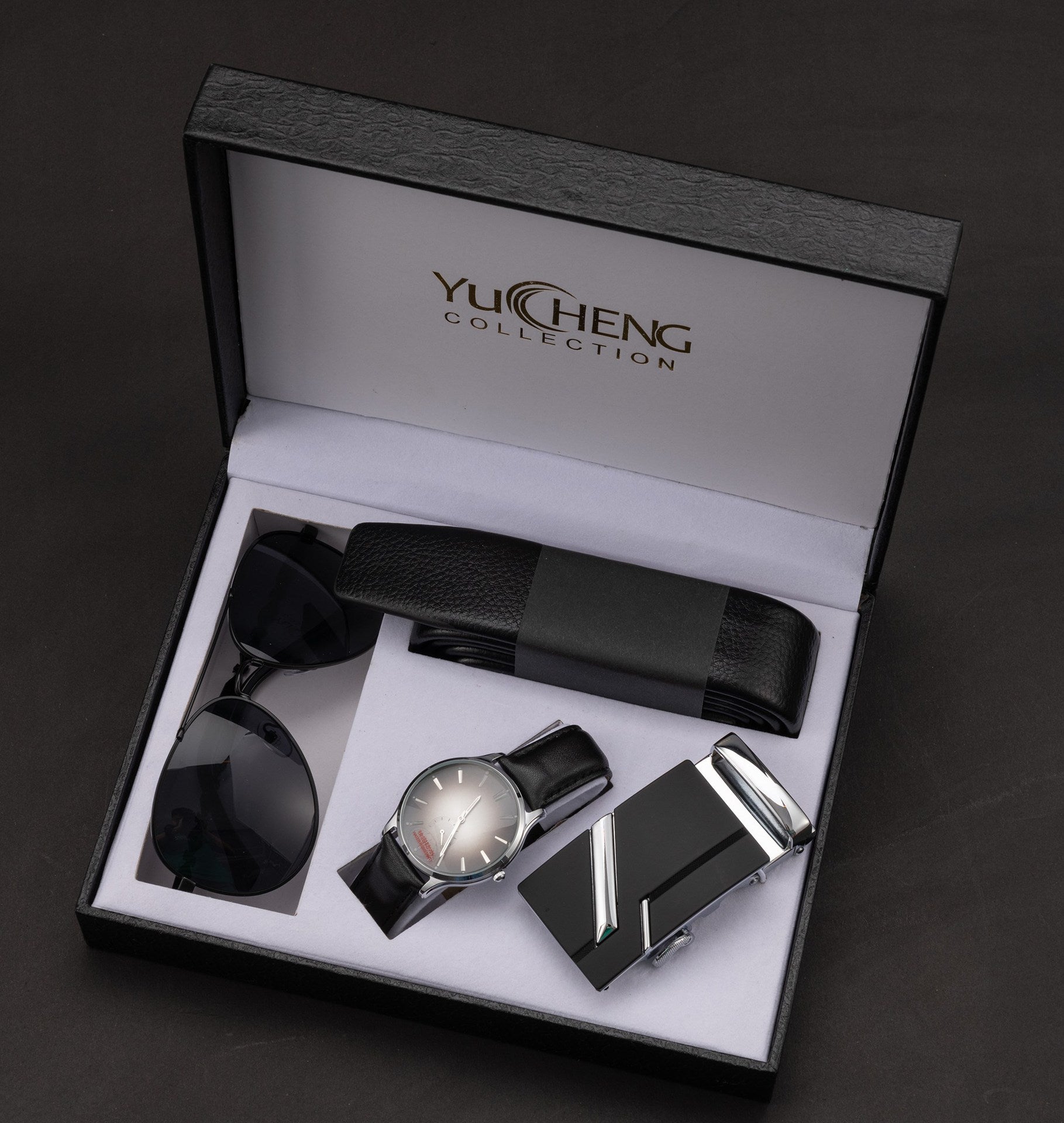 Men's Gift Set: Watch, Belt, and Glasses for Business