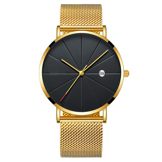 Men's Calendar Thin Watch with Steel Mesh Band