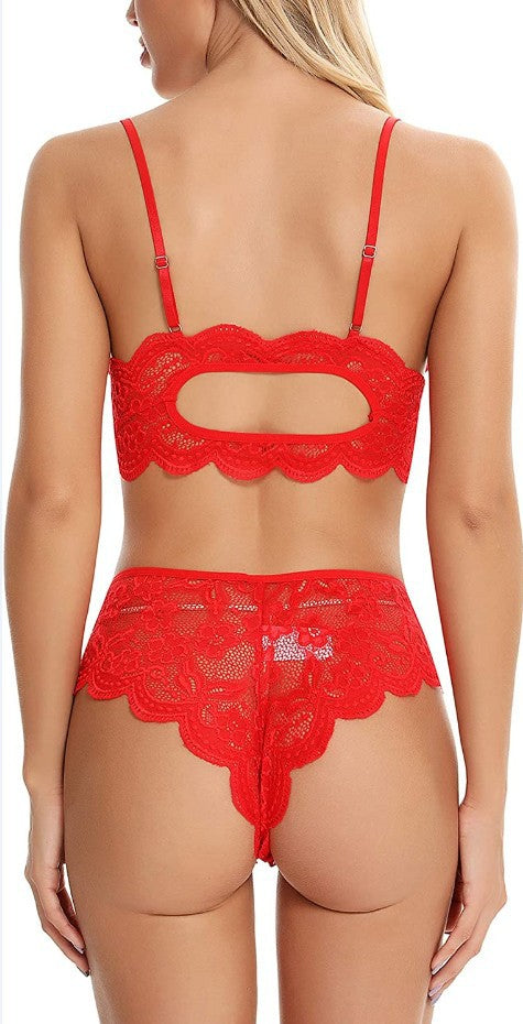 Red Christmas Pajamas Lace Burr Strap Sexy Lingerie