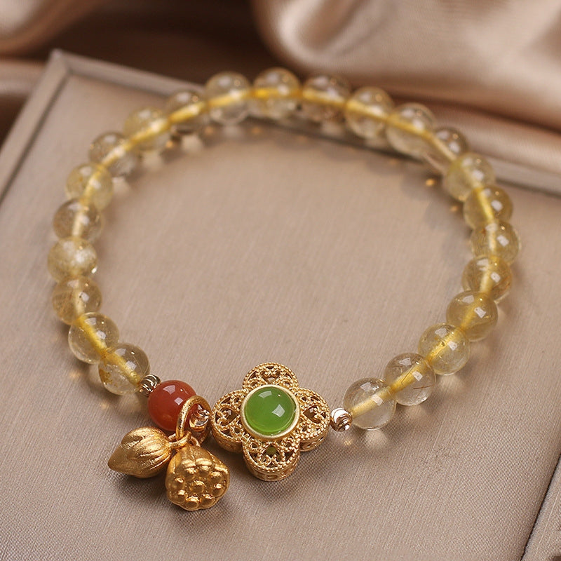 Ethnic Style Two-piece Flower Pendant Natural Citrine Bracelet For Women