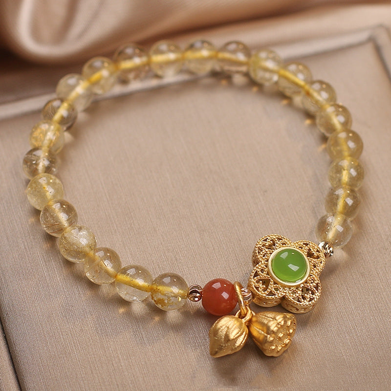 Ethnic Style Two-piece Flower Pendant Natural Citrine Bracelet For Women