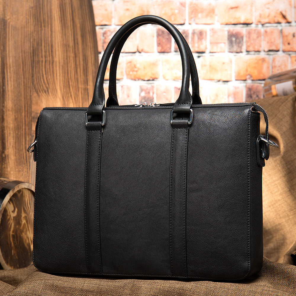 Vintage Men's Leather Briefcase Fashionable Business 14 Inch Computer Handbag