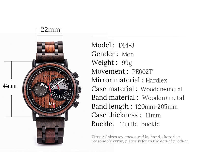 Men's wooden laser watch