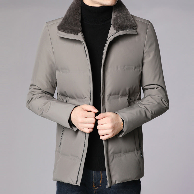 Thick warm white duck down hooded down jacket