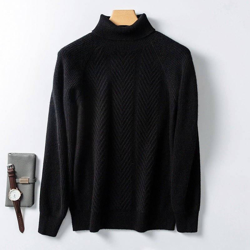 Cashmere Sweater Men's High Lapel Thick V-shaped Jacquard