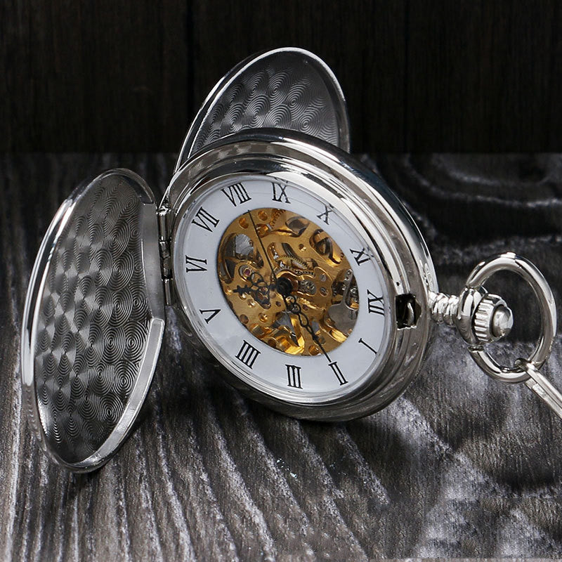Classic Minimalist Vintage Two-sided Mechanical Pocket Watch