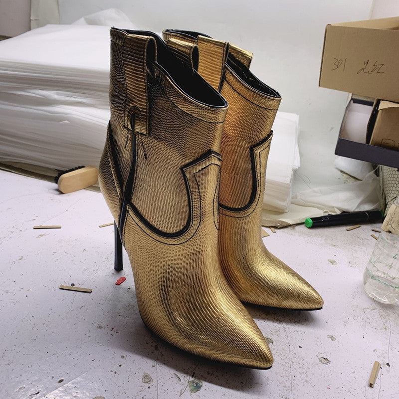 Pointed Toe Sleeve Stitching High Heel Women's Boots