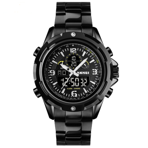 Sports steel band luminous dual display watch