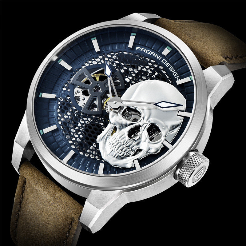 Skull Sapphire Mirror Mechanical Waterproof Hollow Belt Watch