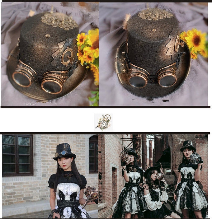 Steampunk Lolita Removable Glasses Metal Gear Leather