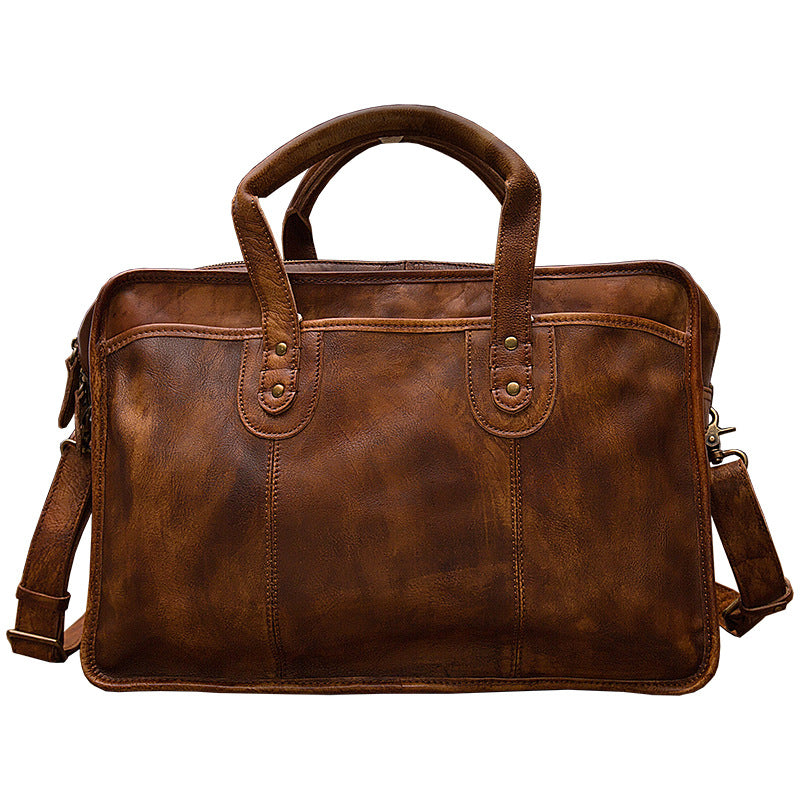 Men's Vintage First Layer Leather Travel Briefcase