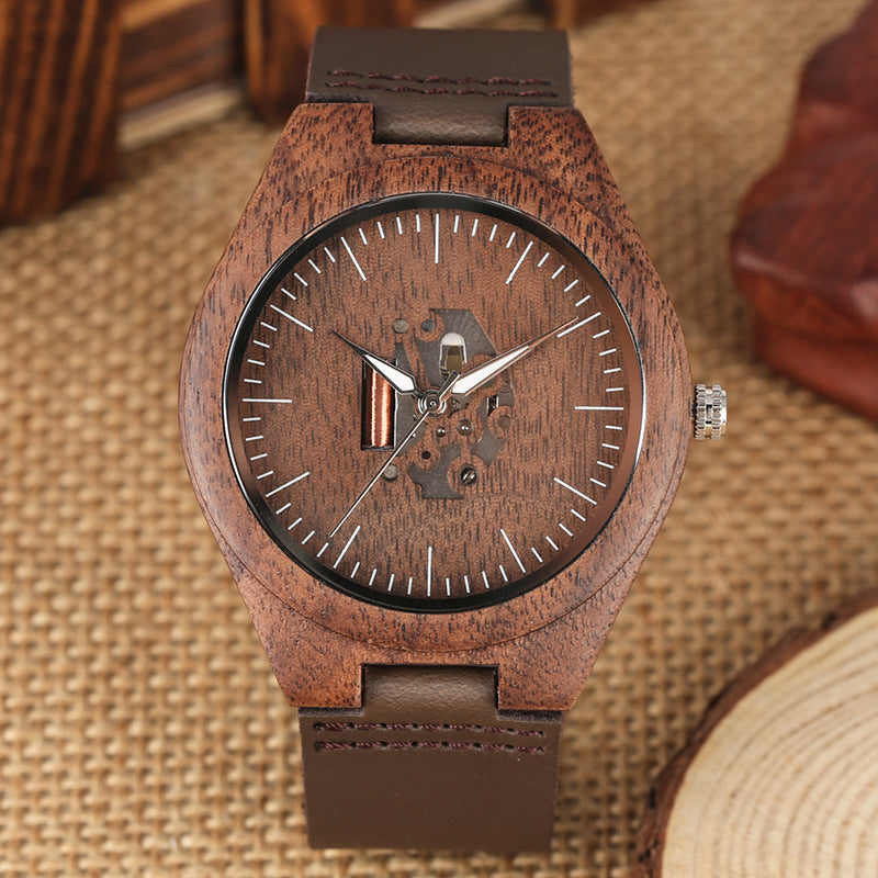 Couple Hollow Retro Walnut Casual Quartz Watch