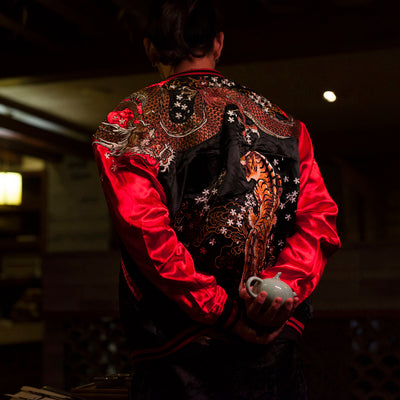 Dragon and tiger bucket embroidery double-sided jacket