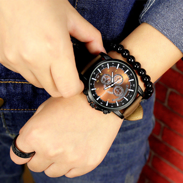 Men's Quartz Watch with Leather Strap