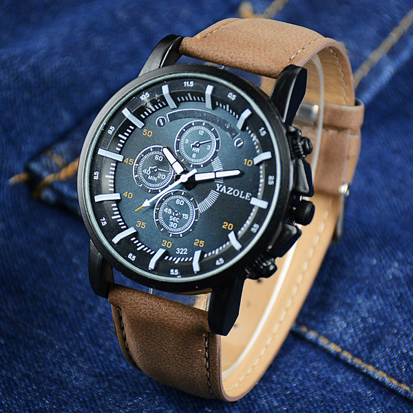 Men's Quartz Watch with Leather Strap