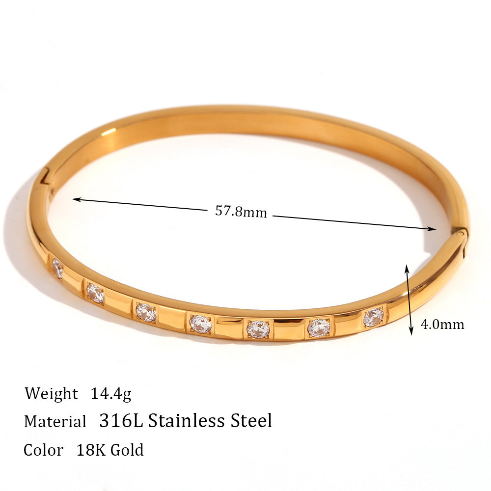 Stainless Steel 18K Gold Plated Zircon Buckle Bracelet