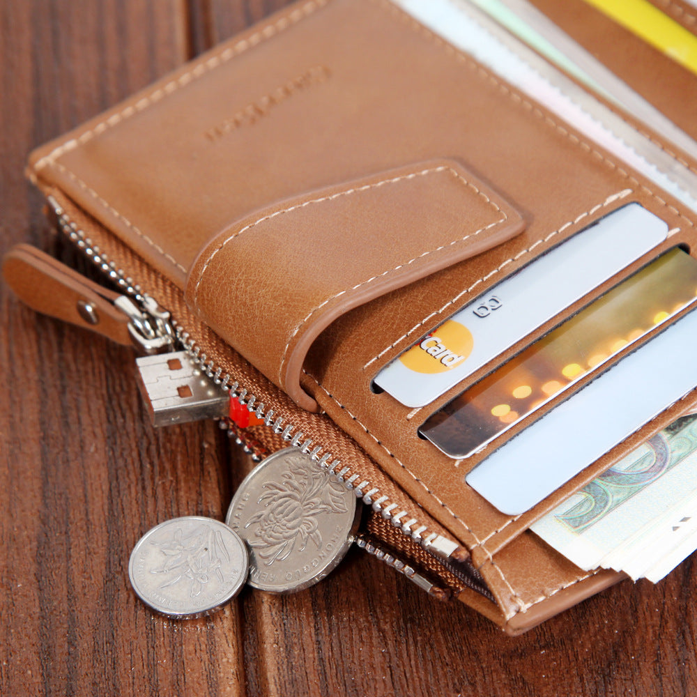 Men's Wallet Short Button Wallet Large Capacity