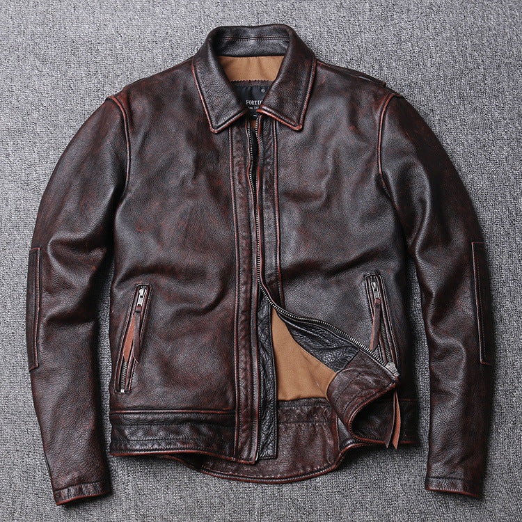 Retro Distressed First Layer Cowhide Leather Men's