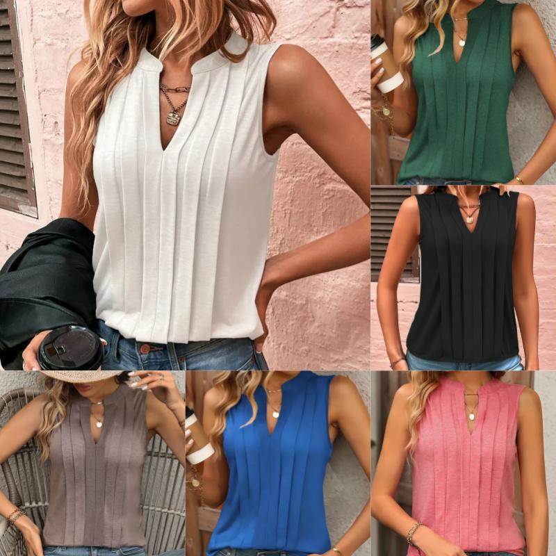 fashion-v-neck-casual-loose-fitting-pleated-momentum-t-shirt-vest