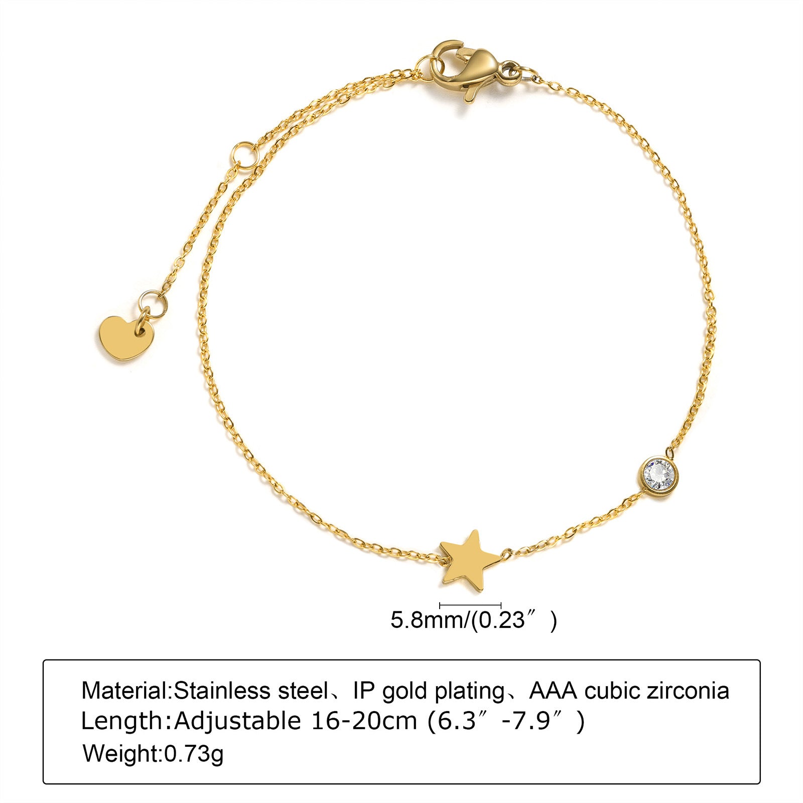 Stainless Steel White Colorful Zircon Geometric Bracelet Gold