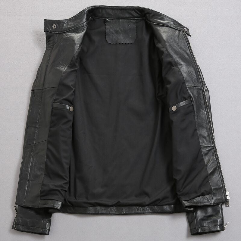 Men's distressed stand collar leather jacket